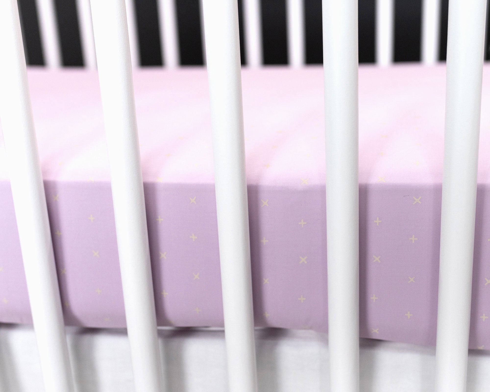 Lavender Hugs - Fitted Crib Sheet - Ivory X on Lilac/Lavender - Olli+Lime